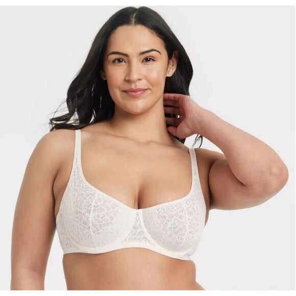 Auden Women's Lace Bra 40D White Unlined Scoop Balconette Underwire NWT - Picture 1 of 6
